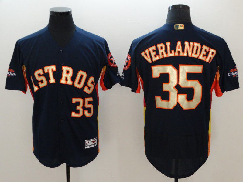 Men Houston Astros 35 Verlander Blue Elite Champion Edition MLB Jerseys